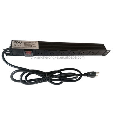 Interruptor de doble interruptor de 8 vías negro 20A de toma de corriente estándar estadounidense PDU para sala de servidores