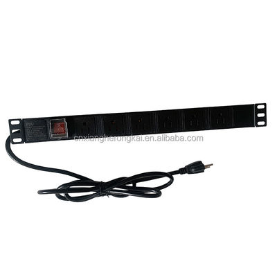 Interruptor de doble interruptor de 8 vías negro 20A de toma de corriente estándar estadounidense PDU para sala de servidores